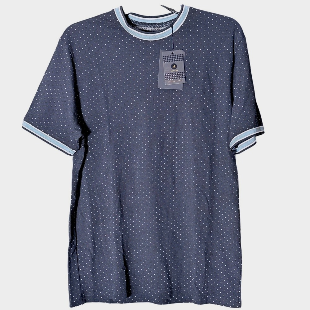 Denim & Flower TShirt M NavyTipping Polka Dot Short Sleeve Preppy Easy Care Tee